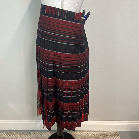 Pendleton Skirt sz 12 Black Red Plaid Wool Pleated Knee Career Suit Professional - Picture 8 of 12